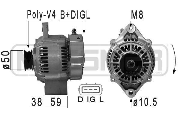Generator MESSMER 14V, 70A, B+DIGL, Ø 50 mm - 210888A
