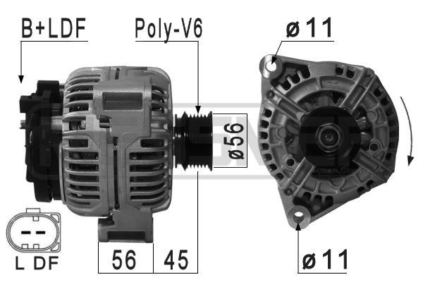 Alternator MESSMER 14V, 120A, B+LDF, Ø 56 mm - 210891A
