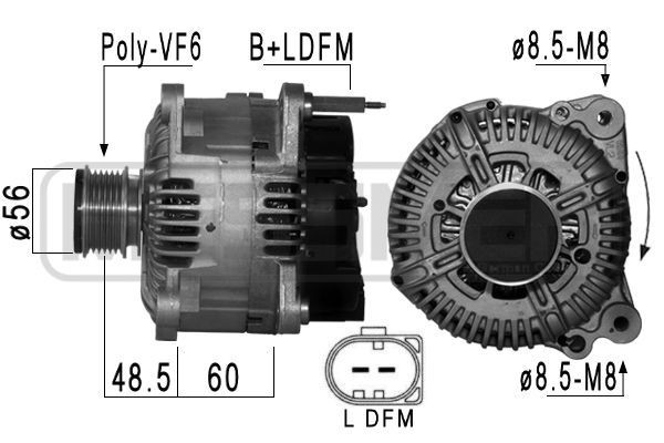Generator MESSMER 14V, 180A, B+LDFM, Ø 56 mm - 210898A