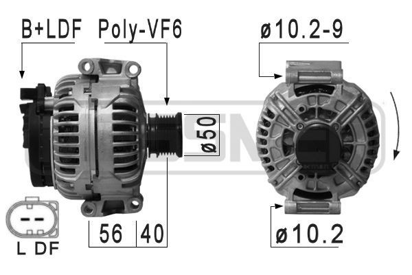 Alternator MESSMER 14V, 200A, B+LDF, Ø 50 mm - 210901A