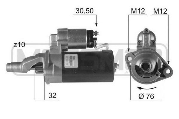 Engine starter motor MESSMER 12V, 2,0kW, Number of Teeth: 10, 30-50, Ø 76 mm - 220206A
