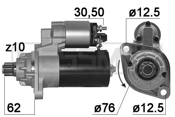 Starter motors MESSMER 12V, 1,1kW, Number of Teeth: 10, 30-50, Ø 76 mm - 220213A