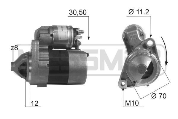 MESSMER 220404A Starter motor 12V, 0,7kW, Number of Teeth: 8, 30-50, Ø 70 mm
