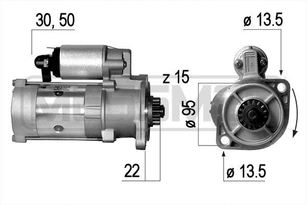 MESSMER 220578A Starter motor 12V, 2kW, Number of Teeth: 15, 30-50, Ø 95 mm