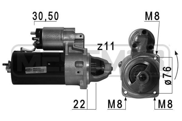 MESSMER 220719A Starter motor 12V, 1,6kW, Number of Teeth: 11, 30-50, Ø 76 mm