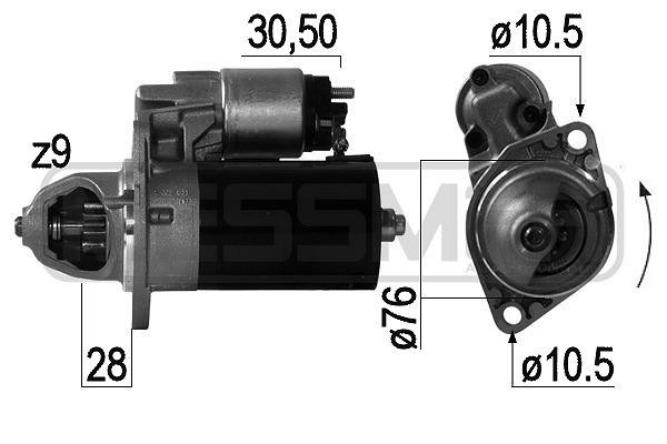 MESSMER 220755A Starter motor 12V, 1,1kW, Number of Teeth: 9, 30-50, Ø 76 mm