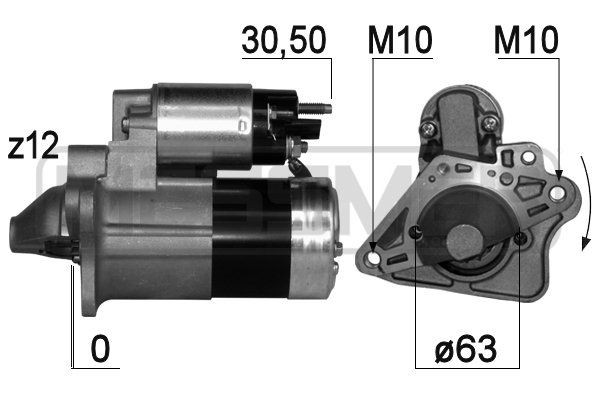 MESSMER 220758A Starter motor 12V, 1,4kW, Number of Teeth: 12, 30-50, Ø 63 mm