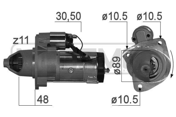 MESSMER 220792A Starter motor 12V, 3kW, Number of Teeth: 11, 30-50, Ø 89 mm