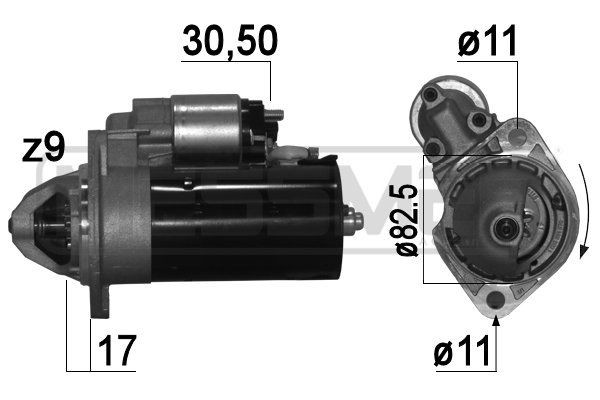 MESSMER 220889A Starter motor 12V, 2kW, Number of Teeth: 9, 30-50, Ø 82,5 mm