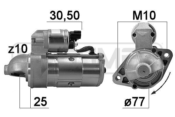 MESSMER 221030 Starter motor 12V, 1,7kW, Number of Teeth: 10, 30-50, Ø 77 mm