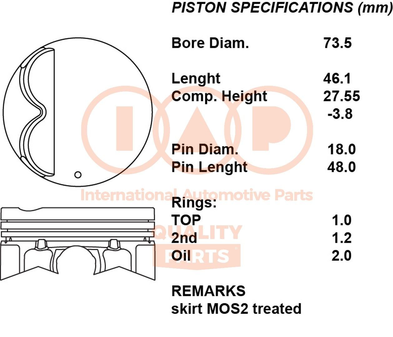 IAP QUALITY PARTS 100-16083 Piston NISSAN PIXO price