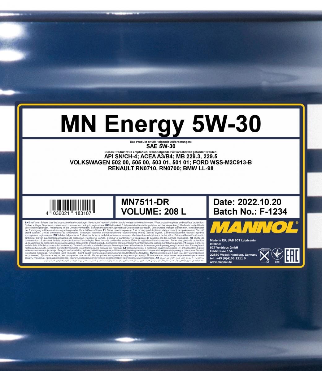 Motoröl MANNOL ENERGY 5W30 208l, MN7511-DR