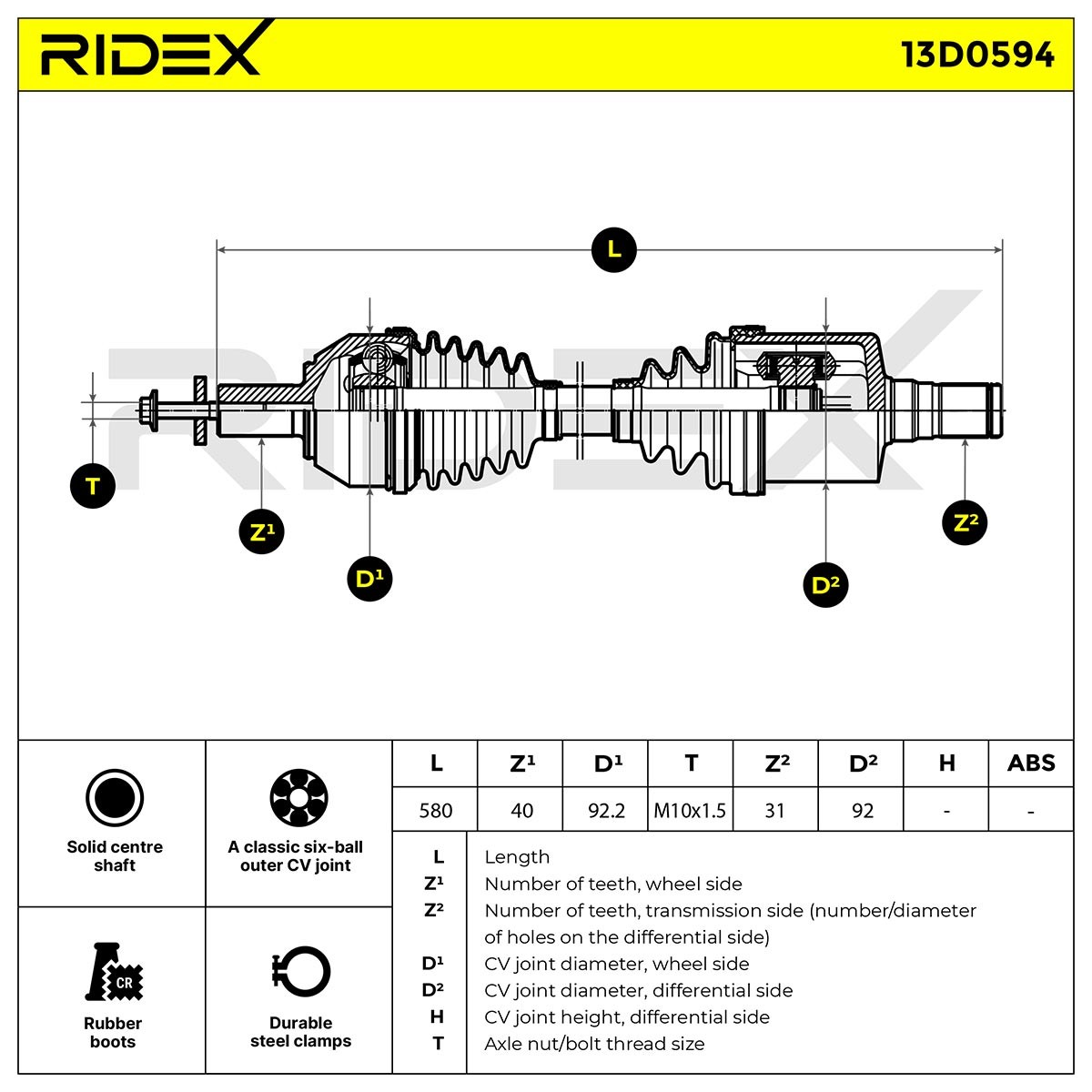 Drive shaft 13D0594 from RIDEX