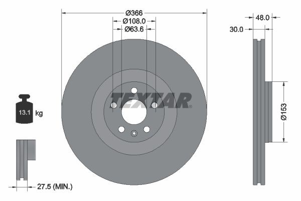 TEXTAR 92308905 Brake disc 366x30mm, 05/06x108, internally vented, Coated, High-carbon