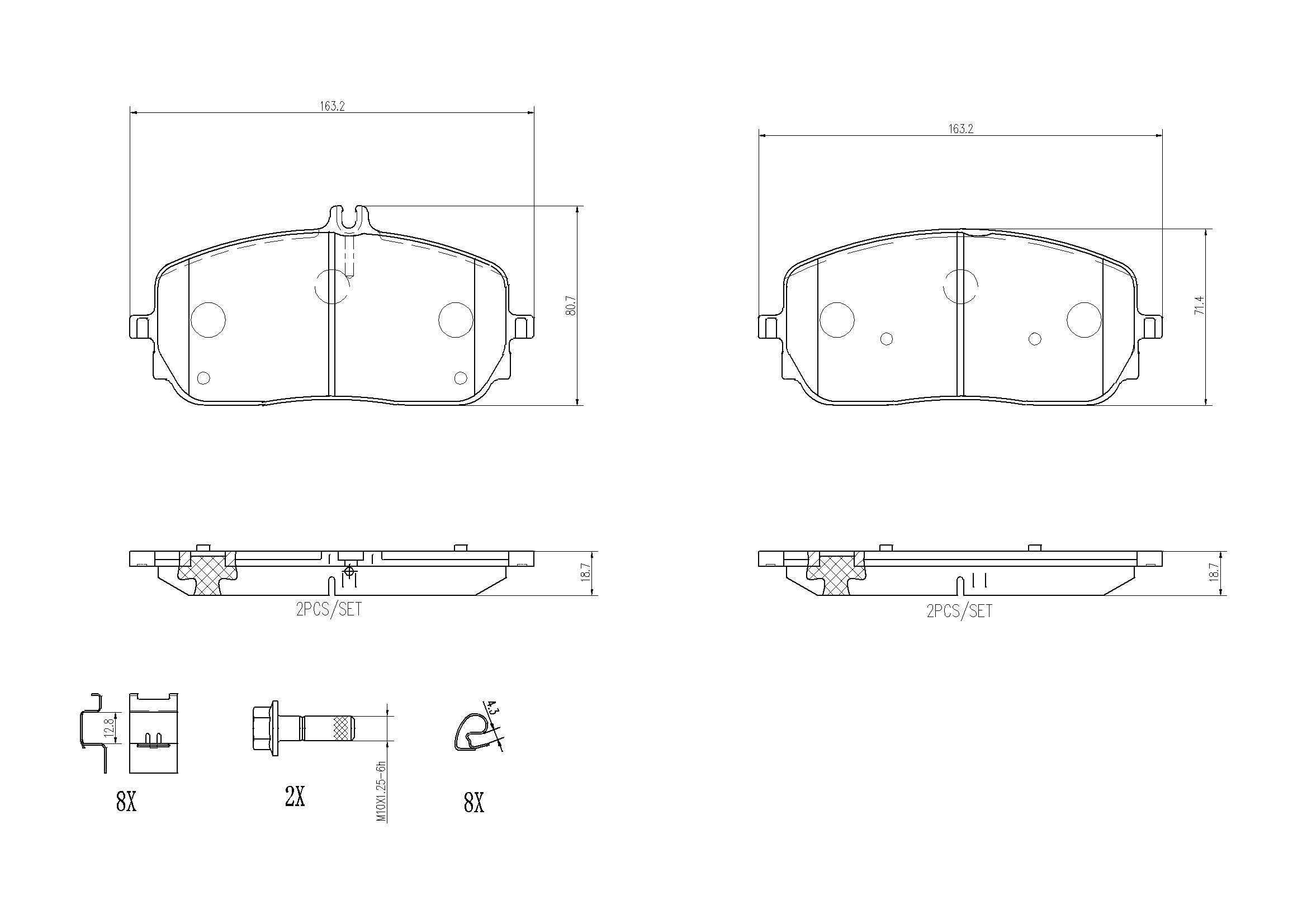Brake pads suitable for MERCEDES-BENZ GLE (W167) rear and front