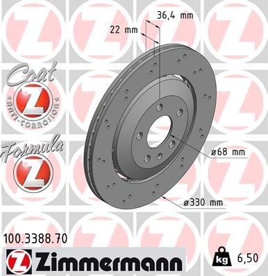 ZIMMERMANN 100338870 Brake disc AUDI A4 B8 Avant (8K5) RS4 quattro 450 hp Petrol 2013