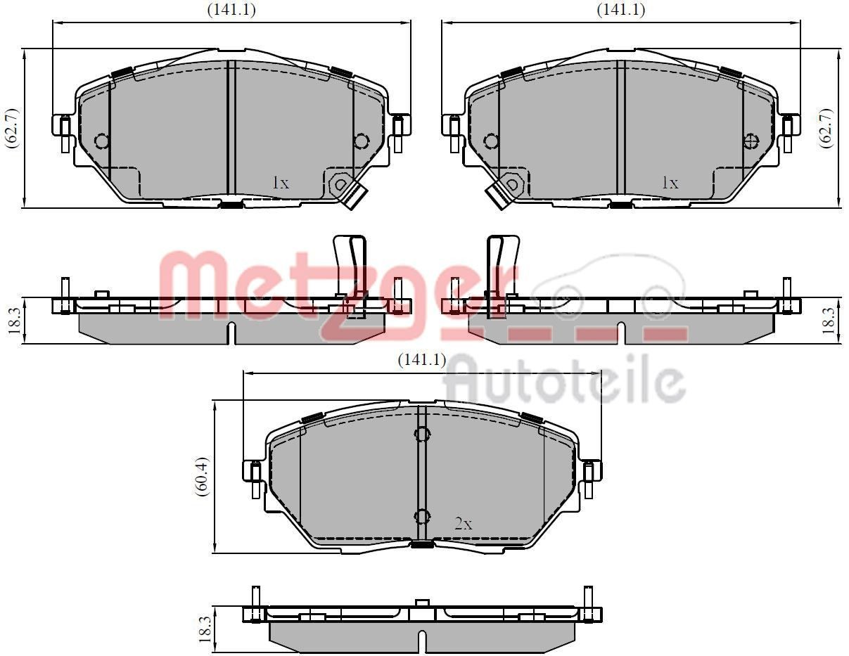 METZGER 1170854 Brake pad set Front Axle, with acoustic wear warning, with anti-squeak plate
