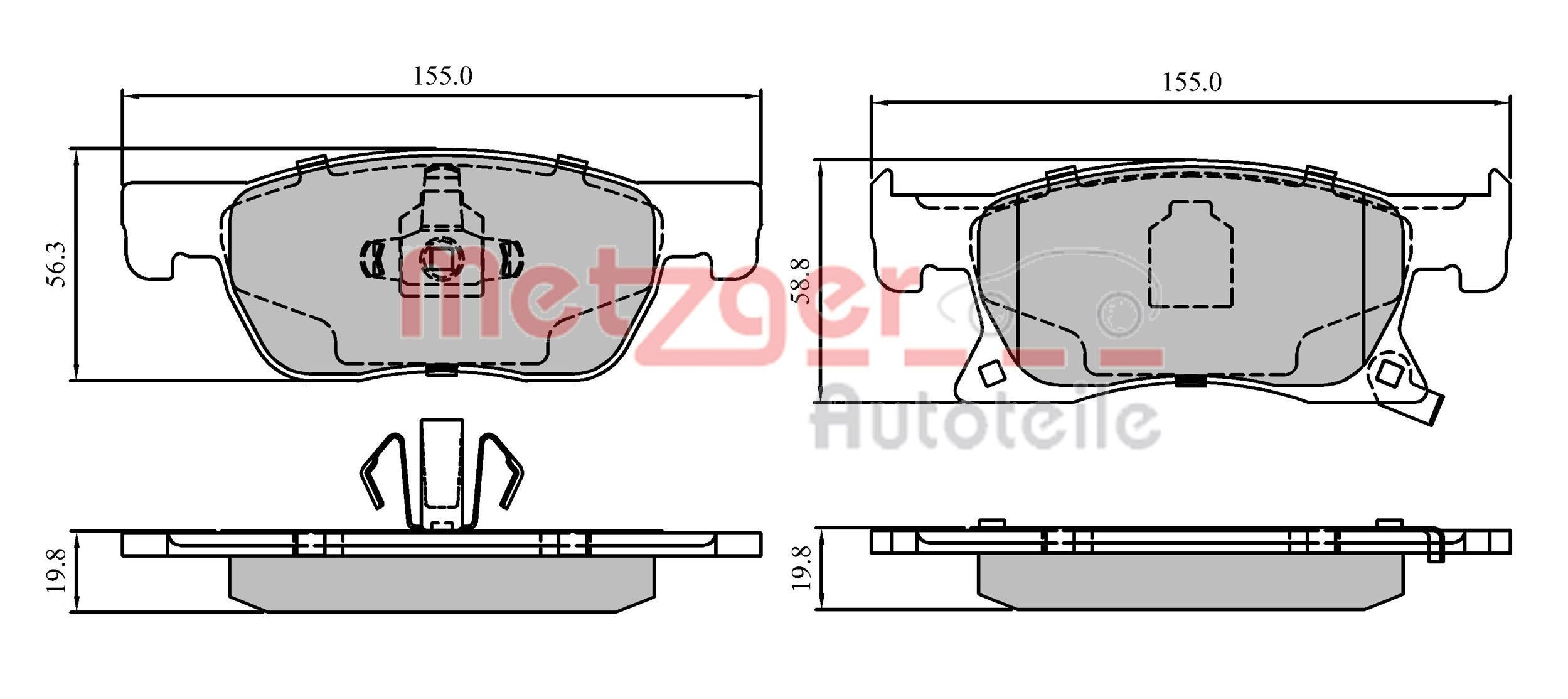 METZGER 1170857 Brake pad set Front Axle, with acoustic wear warning, with anti-squeak plate