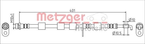 METZGER Front Axle Right, 401 mm, M10x1 Length: 401mm, Internal Thread: M10x1mm Brake line 4111555 buy