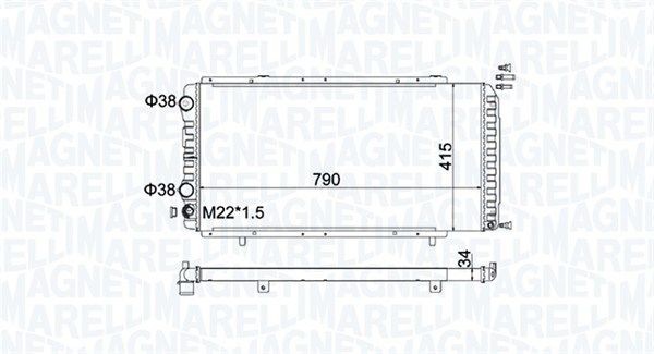 MAGNETI MARELLI 350213180900 Engine radiator 790 x 415 x 34 mm, Mechanically jointed cooling fins