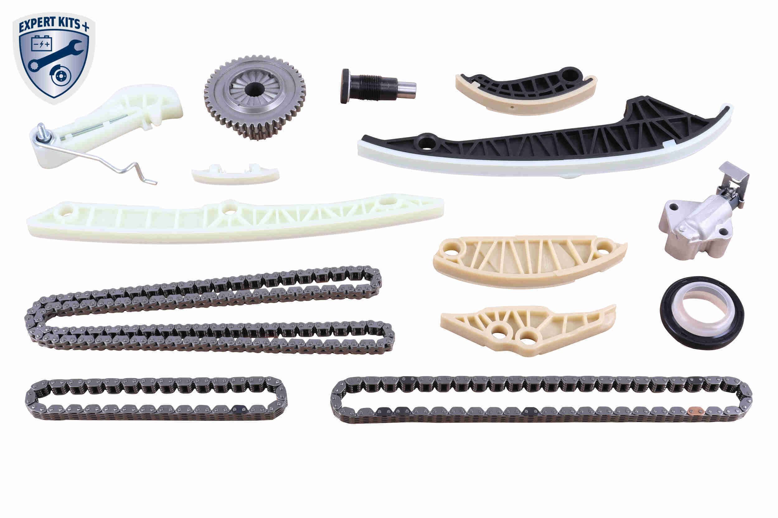 V10-10022 VAICO Timing chain set VW with slide rails, with chain tensioner, with crankshaft gear, with crankshaft seal, Silent Chain, Closed chain