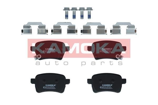 KAMOKA JQ101377 Brake pad set Rear Axle, with acoustic wear warning, with accessories
