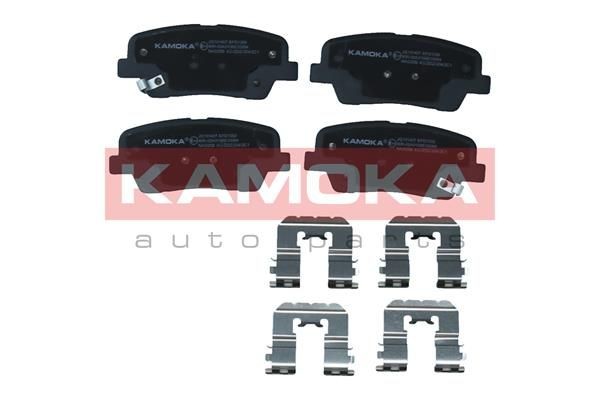 KAMOKA JQ101407 Brake pad set Rear Axle, with acoustic wear warning, with accessories