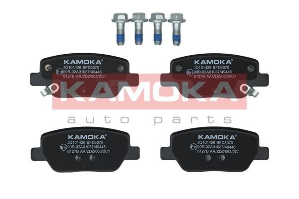 KAMOKA JQ101426 Brake pad set Rear Axle, with acoustic wear warning, with accessories