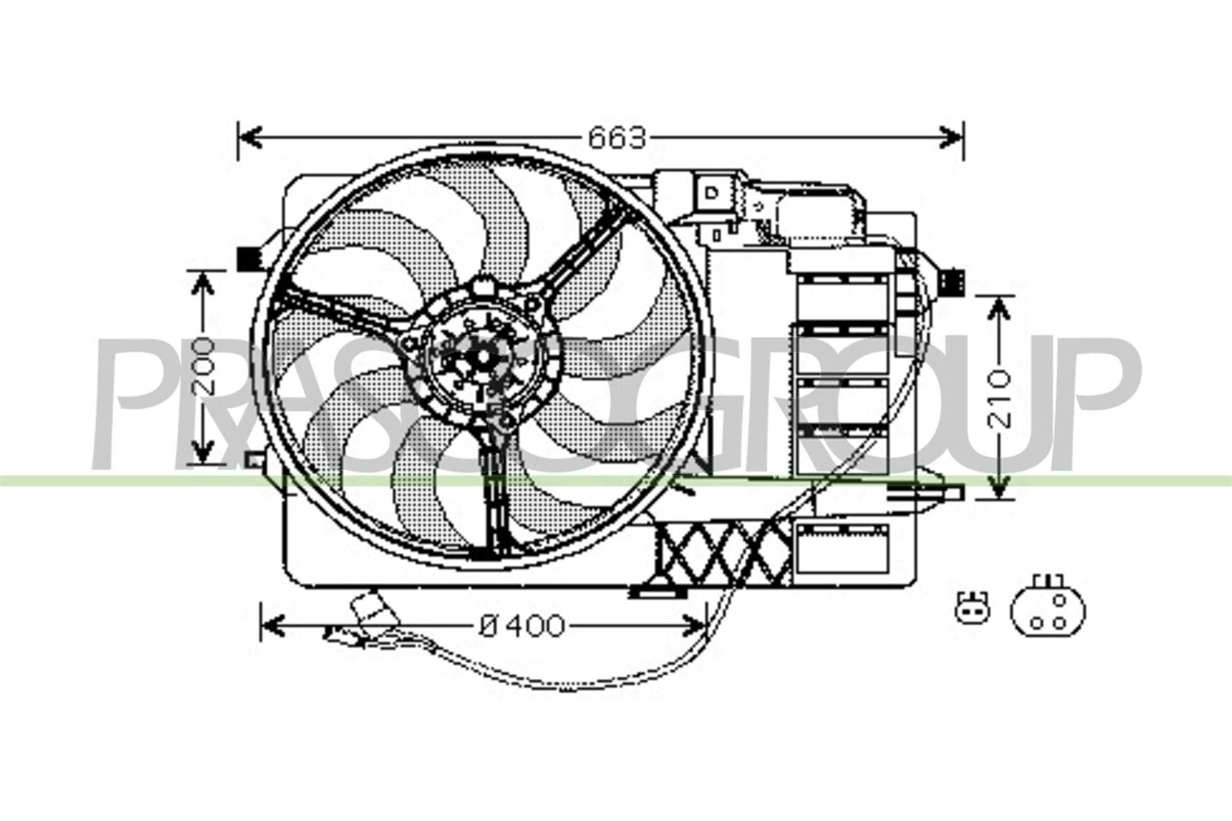 MN304F001 PRASCO Cooling fan LAND ROVER D1: 400 mm, 12V, 260W