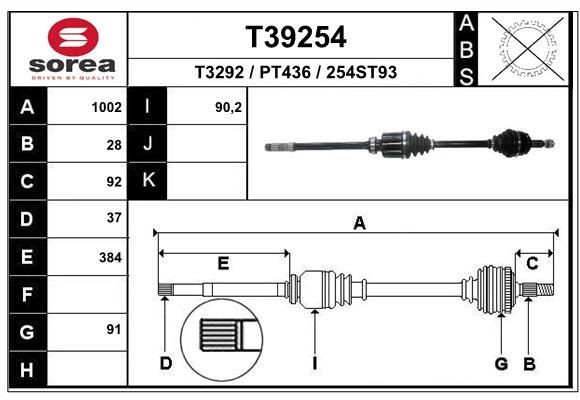 T3292 EAI T39254 Joint kit, drive shaft 1614919980