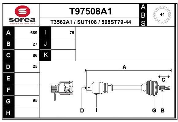 T3562A1 EAI T97508A1 Joint kit, drive shaft 28321FE082