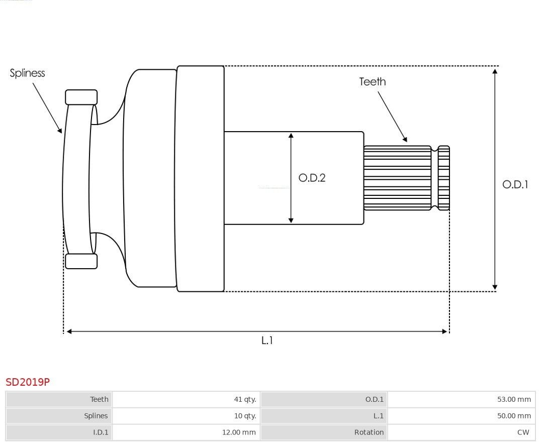 AS-PL SD2019P Pinion, starter Number of Teeth: 41