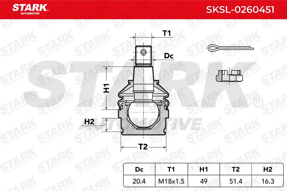SKSL-0260451 Suspension ball joint SKSL-0260451 STARK Lower, both sides, 20,4mm, 1/8