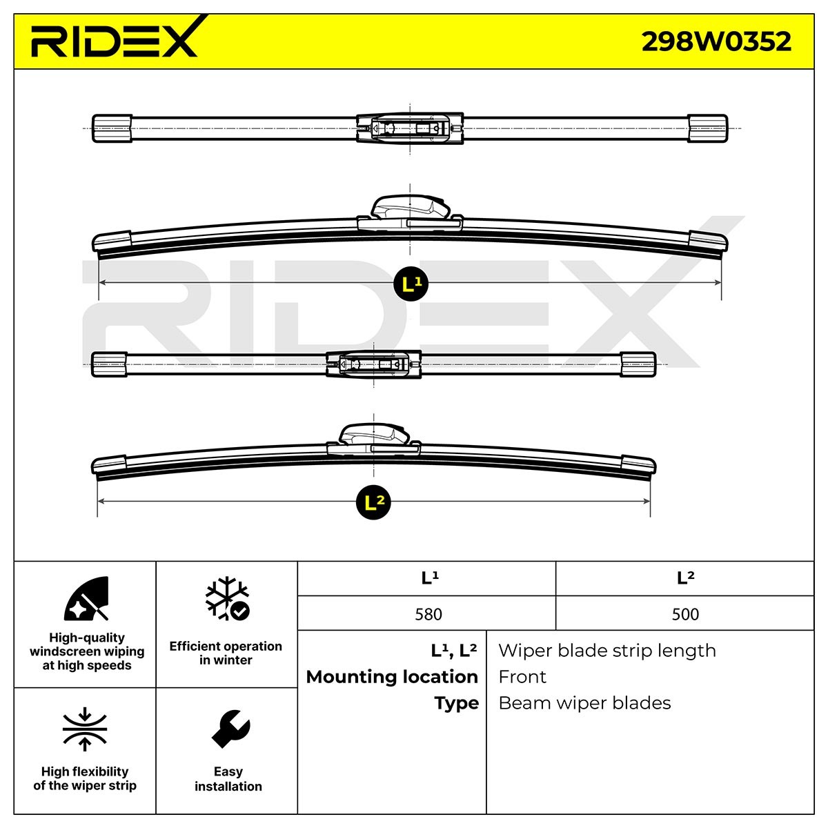 OEM-quality RIDEX 298W0352 Windscreen wiper