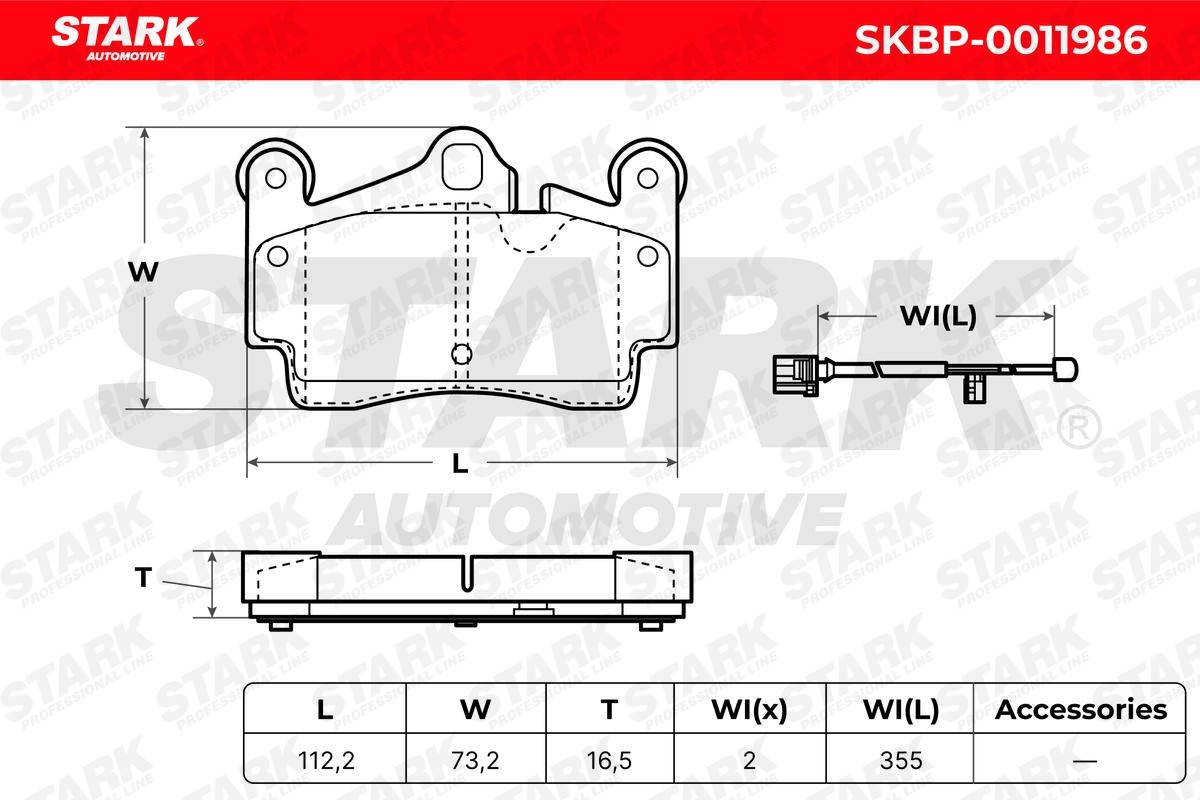SKBP-0011986 Set of brake pads SKBP-0011986 STARK Rear Axle, incl. wear warning contact, prepared for wear indicator, with counterweights