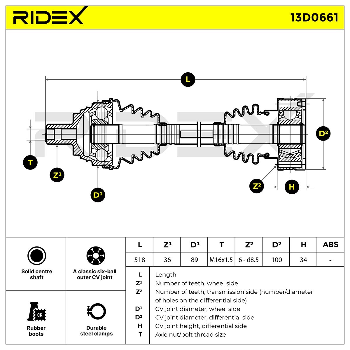 OEM-quality RIDEX 13D0661 CV axle shaft
