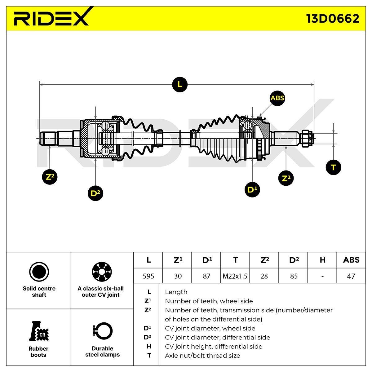 RIDEX CV axle 13D0662 buy online