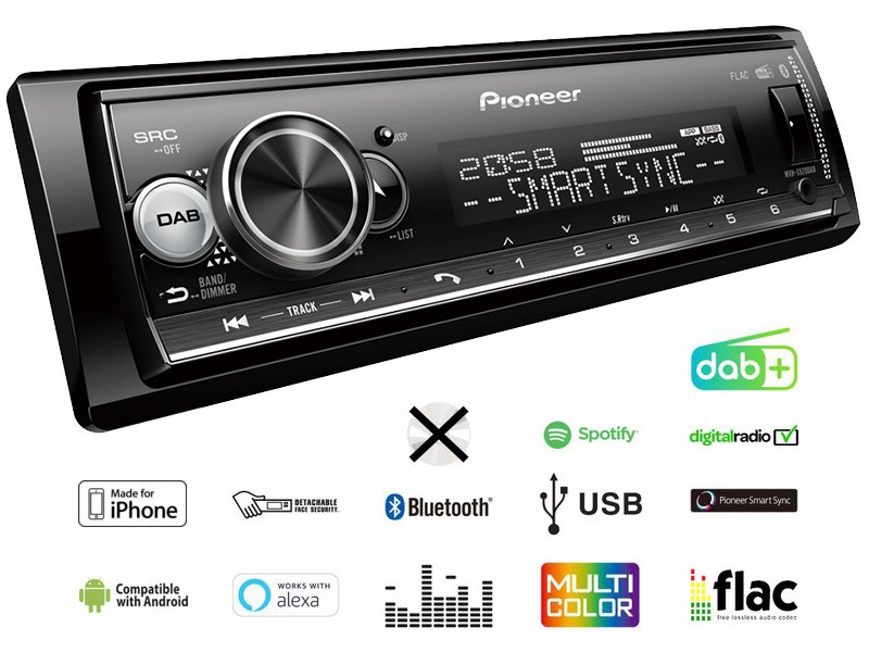 MVH-S520DAB PIONEER MVH-S520DAB Car stereo DAB/DAB+, Bluetooth, Spotify, USB,  multi colour, illumination, 1 DIN, Made for iPhone, Android, AOA 2.0, LCD,  14.4V, MP3, WMA, WAV, FLAC, AAC ▷ AUTODOC price and review