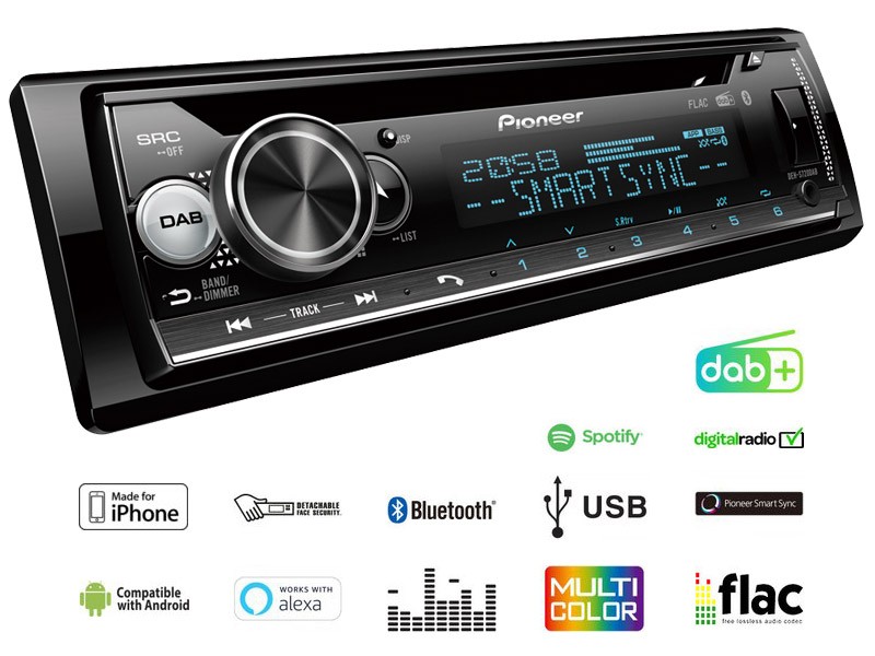 DEH-S720DAB PIONEER DEH-S720DAB Autoradio DAB/DAB+, Bluetooth, Spotify,  USB, multi colour, illumination, CD, 1 DIN, Made for iPhone, Android, LCD,  14.4V, MP3, WMA, WAV, FLAC, AAC ▷ AUTODOC prix et avis