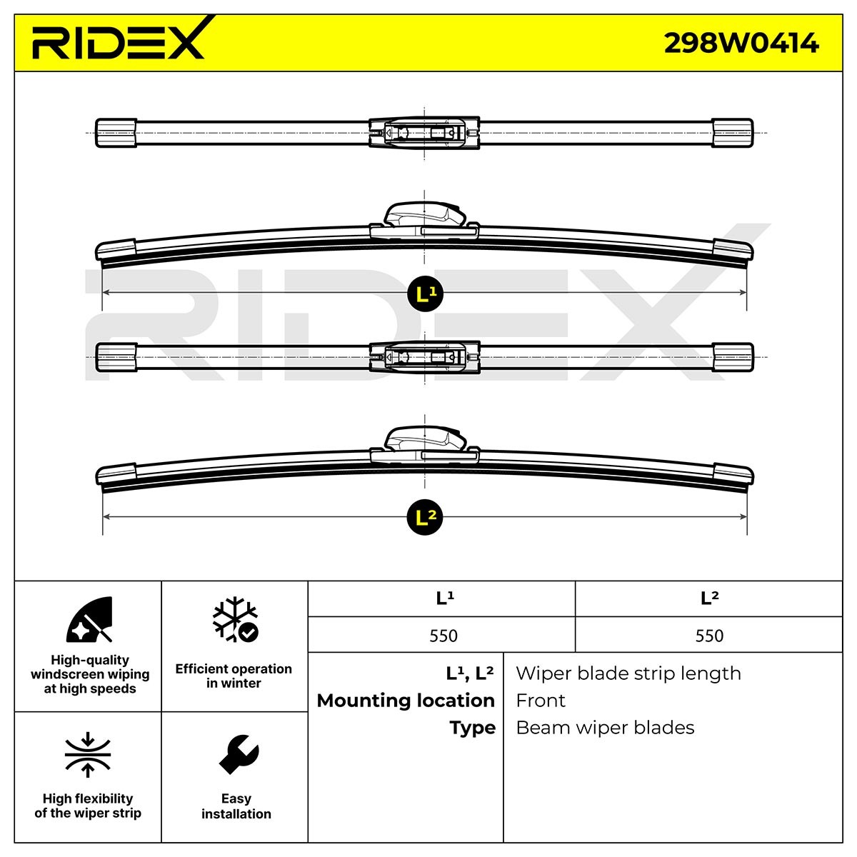 OEM-quality RIDEX 298W0414 Windscreen wiper