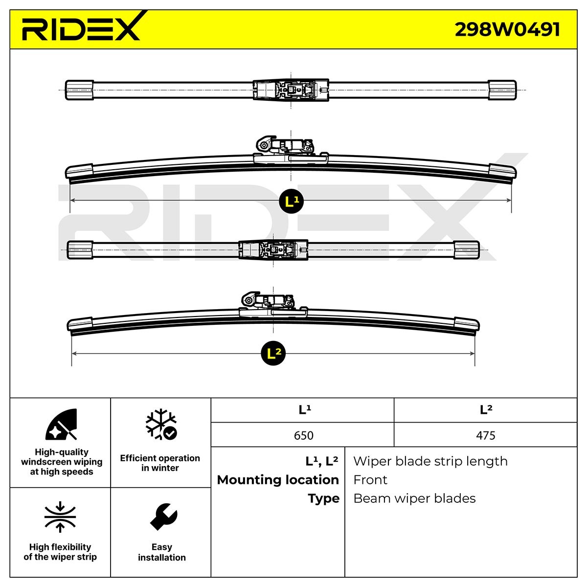 OEM-quality RIDEX 298W0491 Windscreen wiper