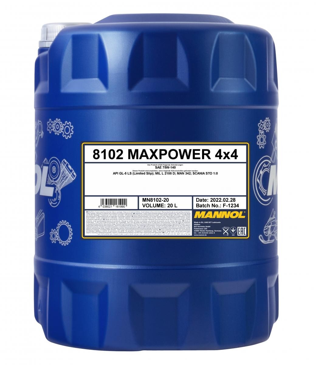 MANNOL Maxpower 4x4 GL-5 MN8102-20 Transmission fluid 75W-140, Full Synthetic Oil, Capacity: 20l