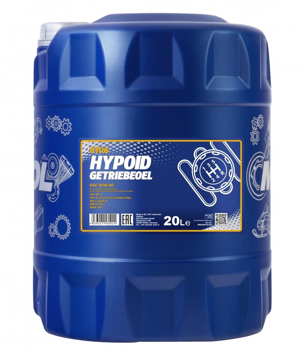 MANNOL Hypoid GL-5 MN8106-20 Transmission fluid 80W-90, Mineral Oil, Capacity: 20l