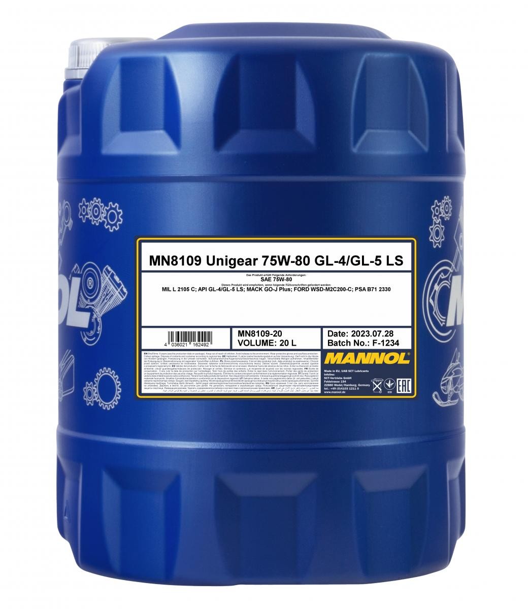 MANNOL Unigear MN8109-20 Transmission fluid 75W-80, Synthetic Oil, Capacity: 20l