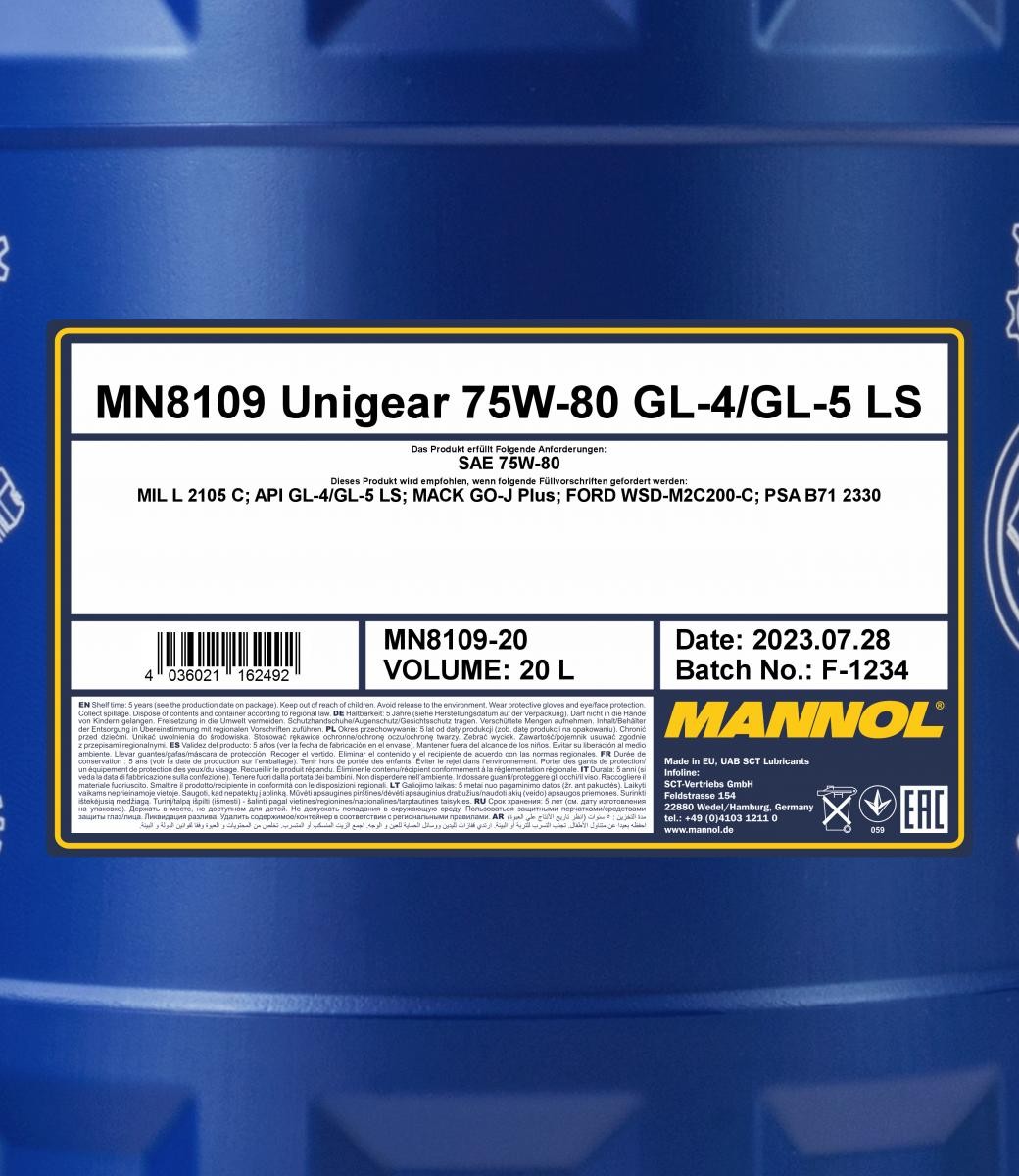 MANNOL MN8109-20 Transmission oil 75W-80, Synthetic Oil, Capacity: 20l