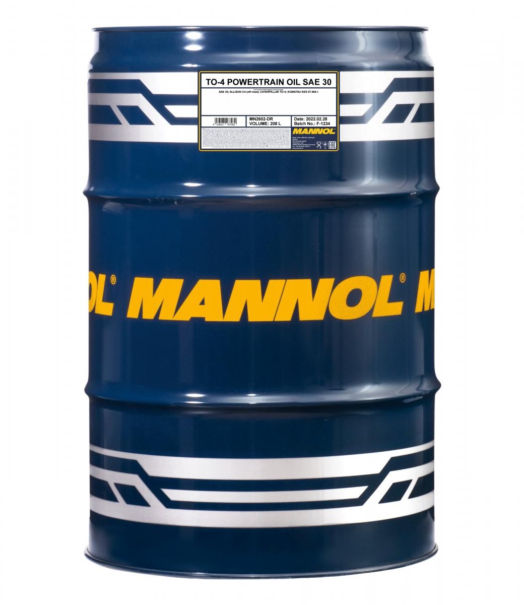 MANNOL TO-4 Powertrain SAE 30, Mineral Oil, Capacity: 208l ALLISON C4(off-road), CATERPILLAR TO-4, KOMATSU KES 07.868.1 Transmission oil MN2602-DR buy