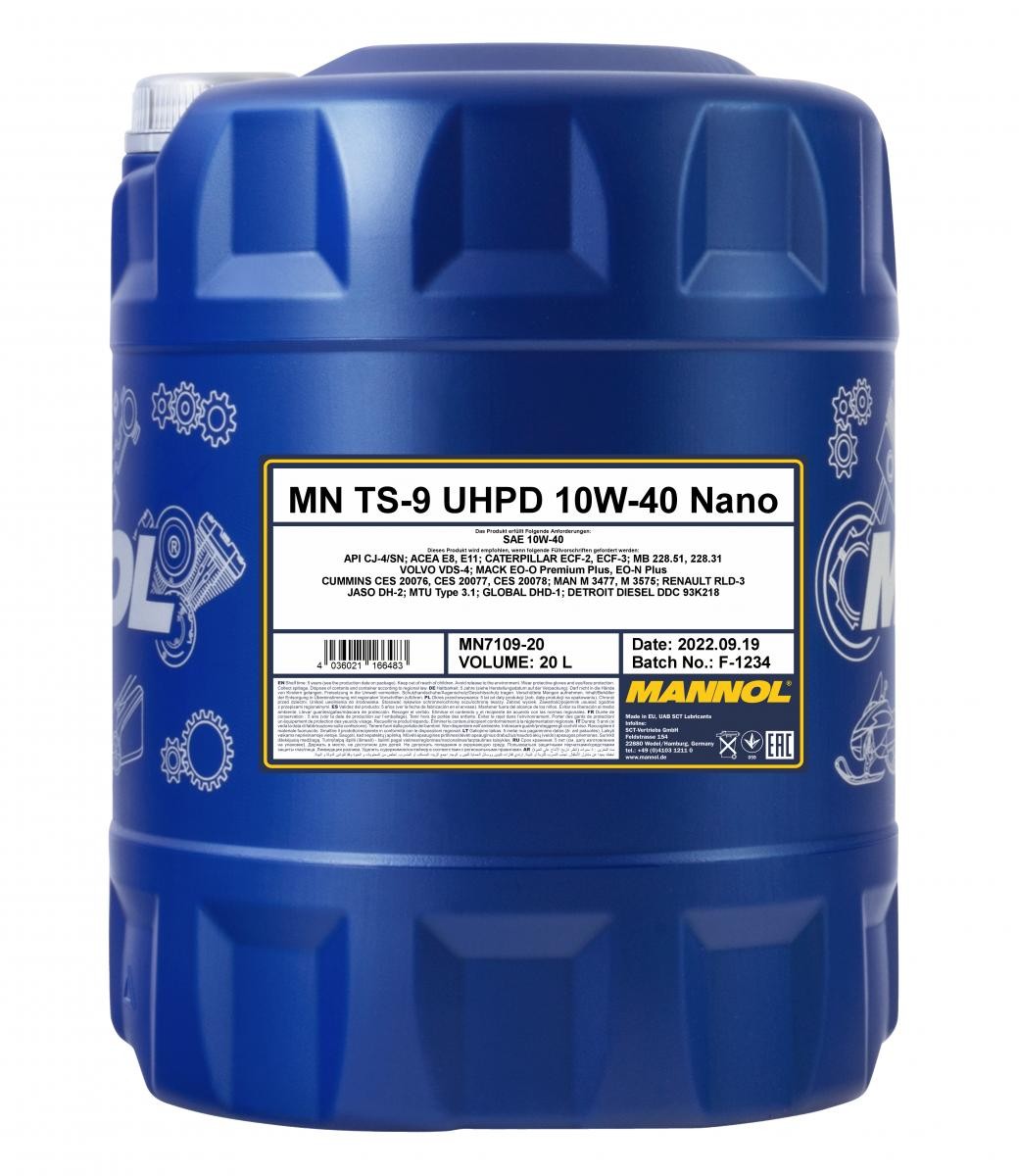Car oil MANNOL 10W-40, 20l, Part Synthetic Oil longlife MN7109-20