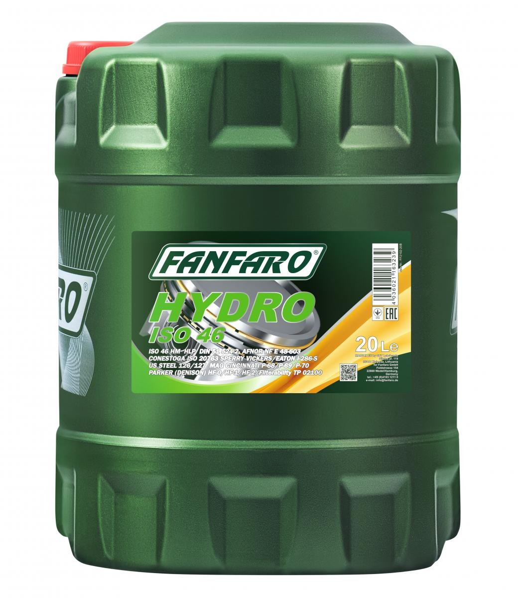 FANFARO Hydro, ISO 46 Capacity: 20l DIN 51524-2 HLP, ISO 11158, ISO VG 46 Hydraulic fluid FF2102-20 buy