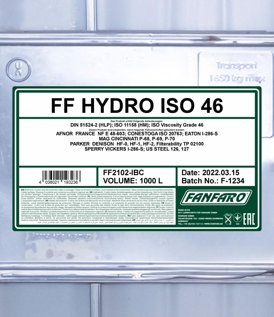 FANFARO Hydraulic fluid FF2102-IBC