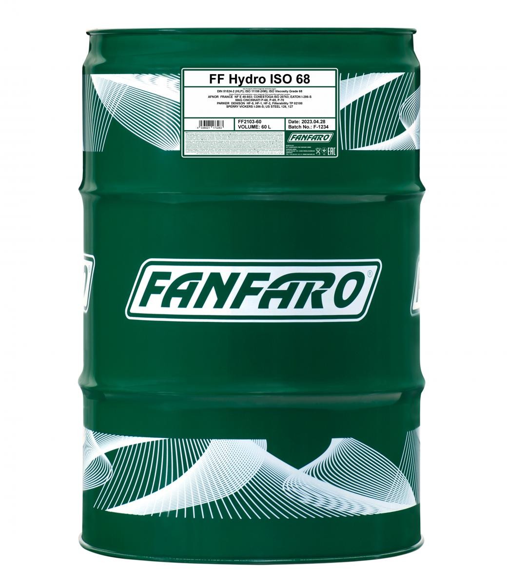FANFARO Hydro, ISO 68 Capacity: 60l DIN 51524-2 HLP, ISO 11158 HM, ISO VG 68 Hydraulic fluid FF2103-60 buy
